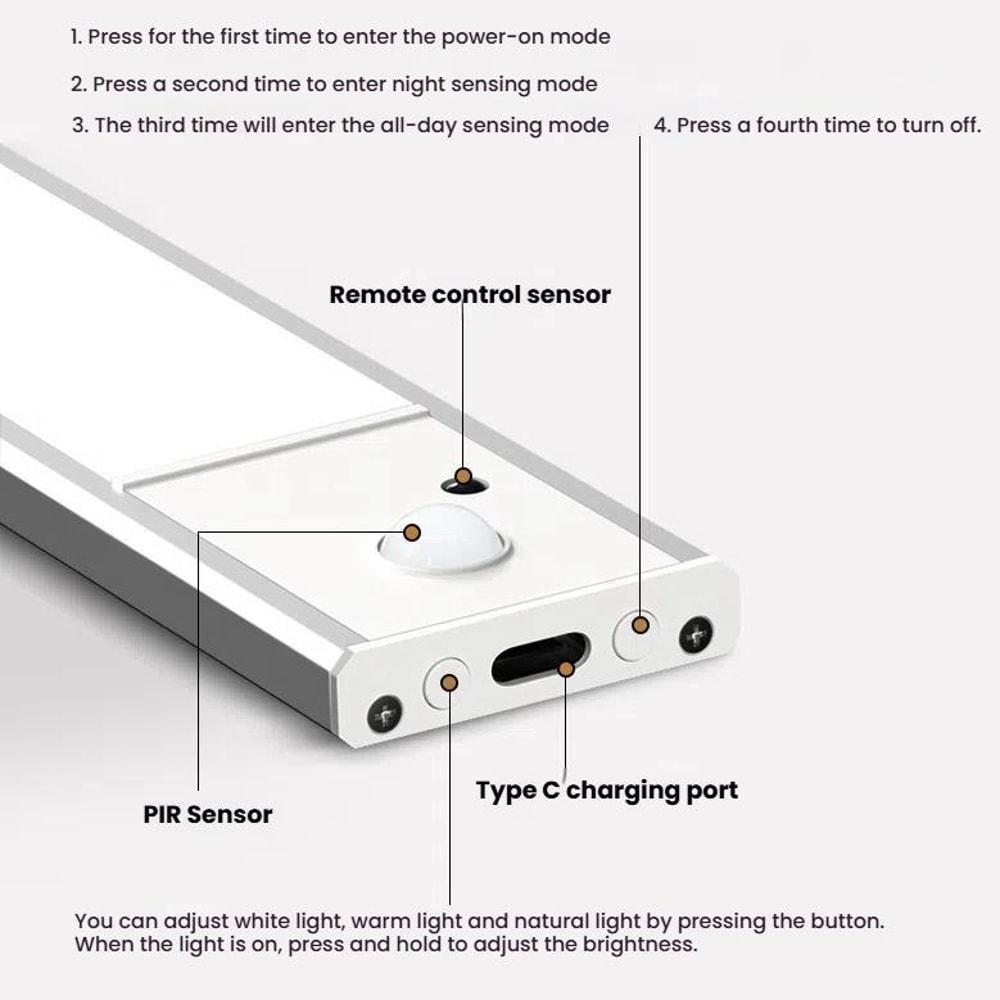 Rechargeable Motion Sensor LED Cabinet Wardrobe Lamp With Remote Control 4
