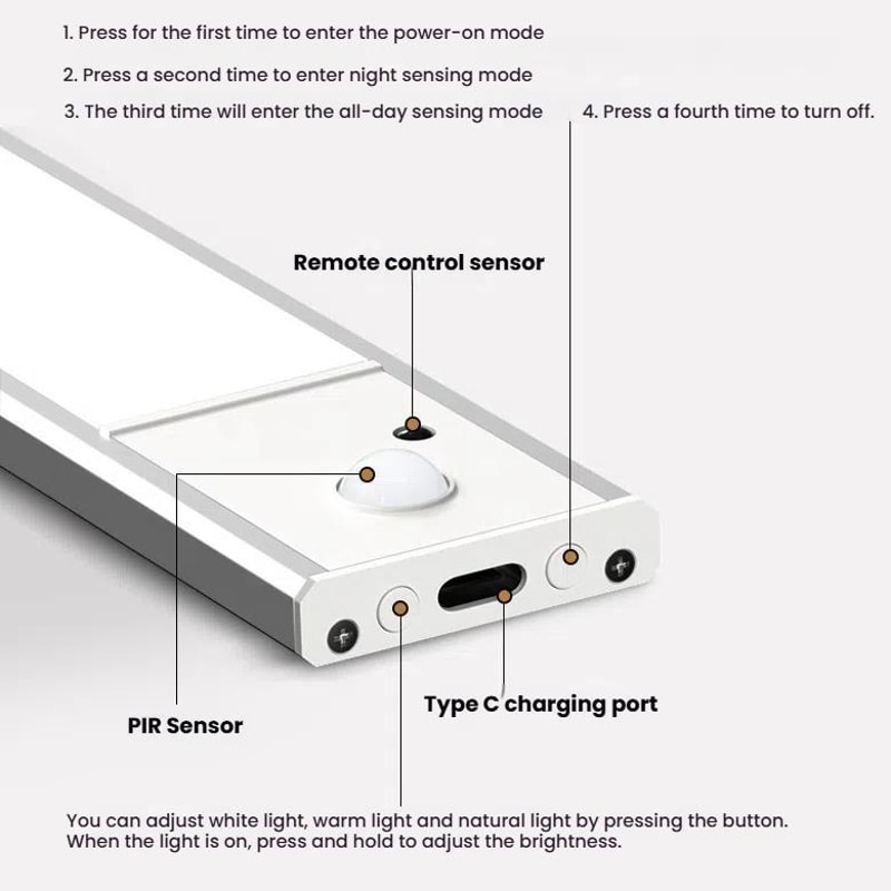 Rechargeable Motion Sensor LED Cabinet Wardrobe Lamp With Remote Control 4