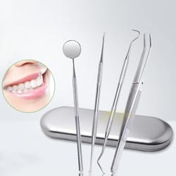 premium 4 in 1 dental tool set with mirror, probe, hoe & tweezers, stainless steel oral care instruments