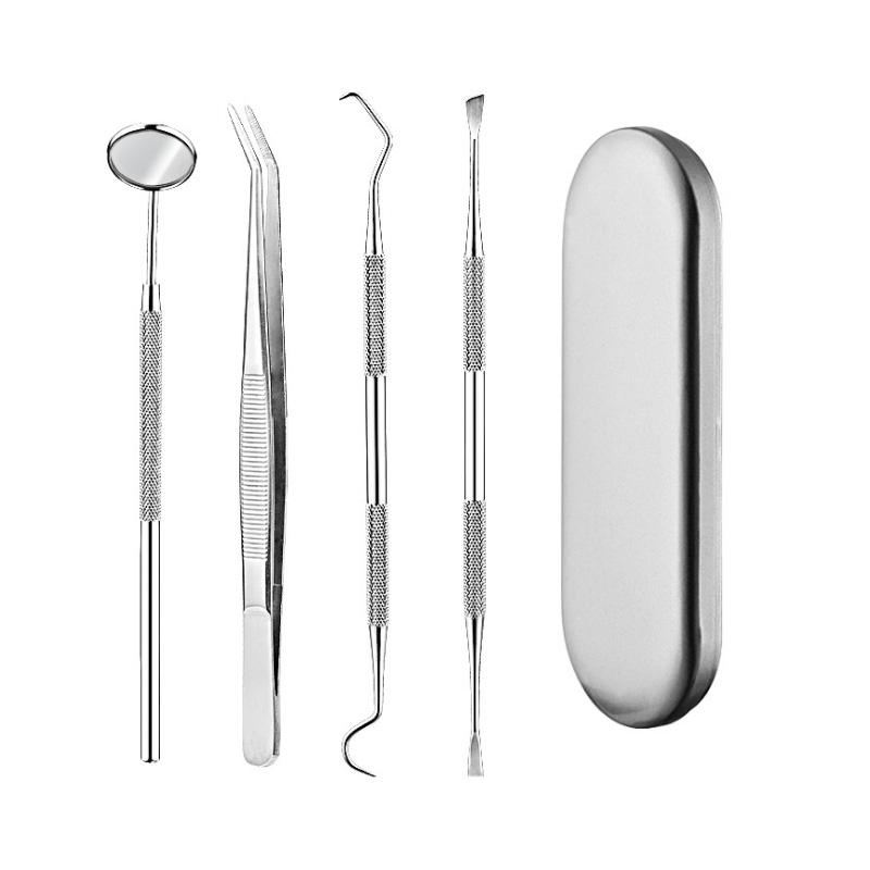 Premium 4 in 1 Dental Tool Set with Mirror, Probe, Hoe & Tweezers, Stainless Steel Oral Care Instruments