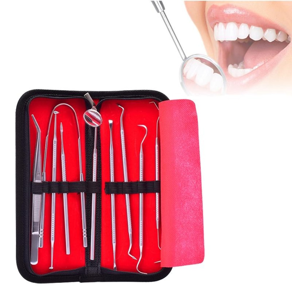 Premium 4 in 1 Dental Tool Set with Mirror, Probe, Hoe & Tweezers, Stainless Steel Oral Care Instruments