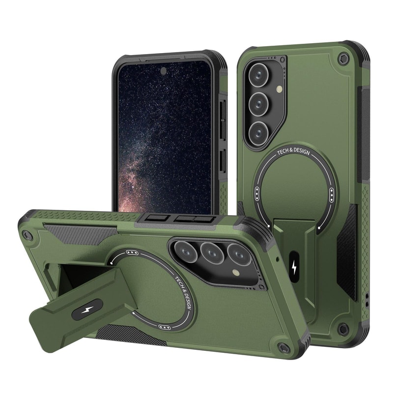 Samsung Galaxy A16 Army Green Hybrid Armor Phone Case with Built In Kickstand