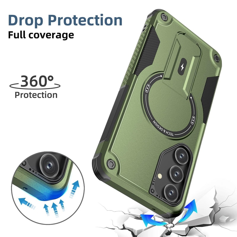 Samsung Galaxy A16 Army Green Hybrid Armor Phone Case with Built In Kickstand