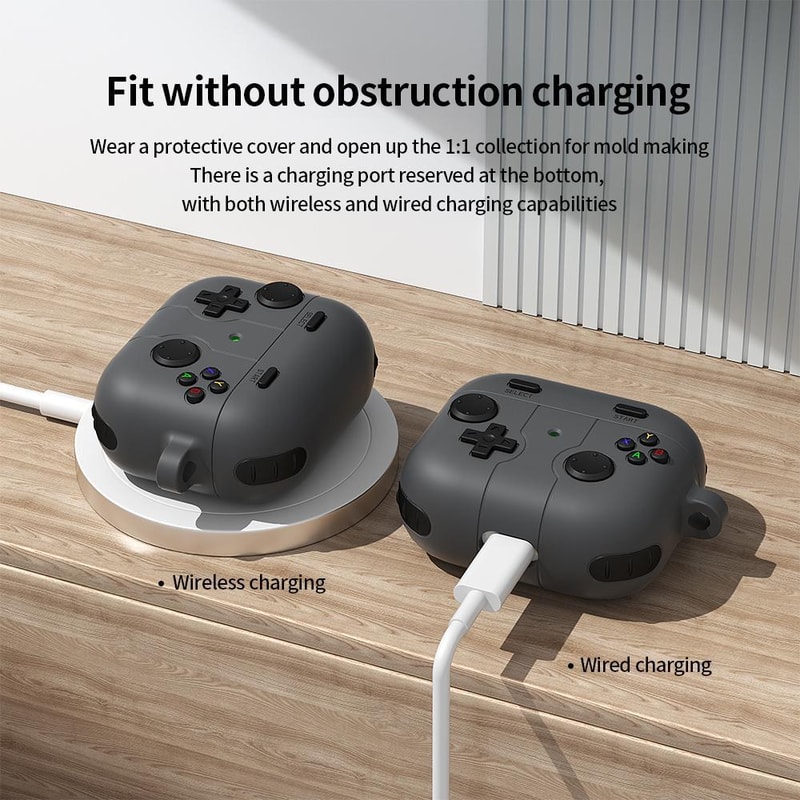 Game Console Style Wireless Earbuds Case Silicone Cover With Carabiner Clip 3