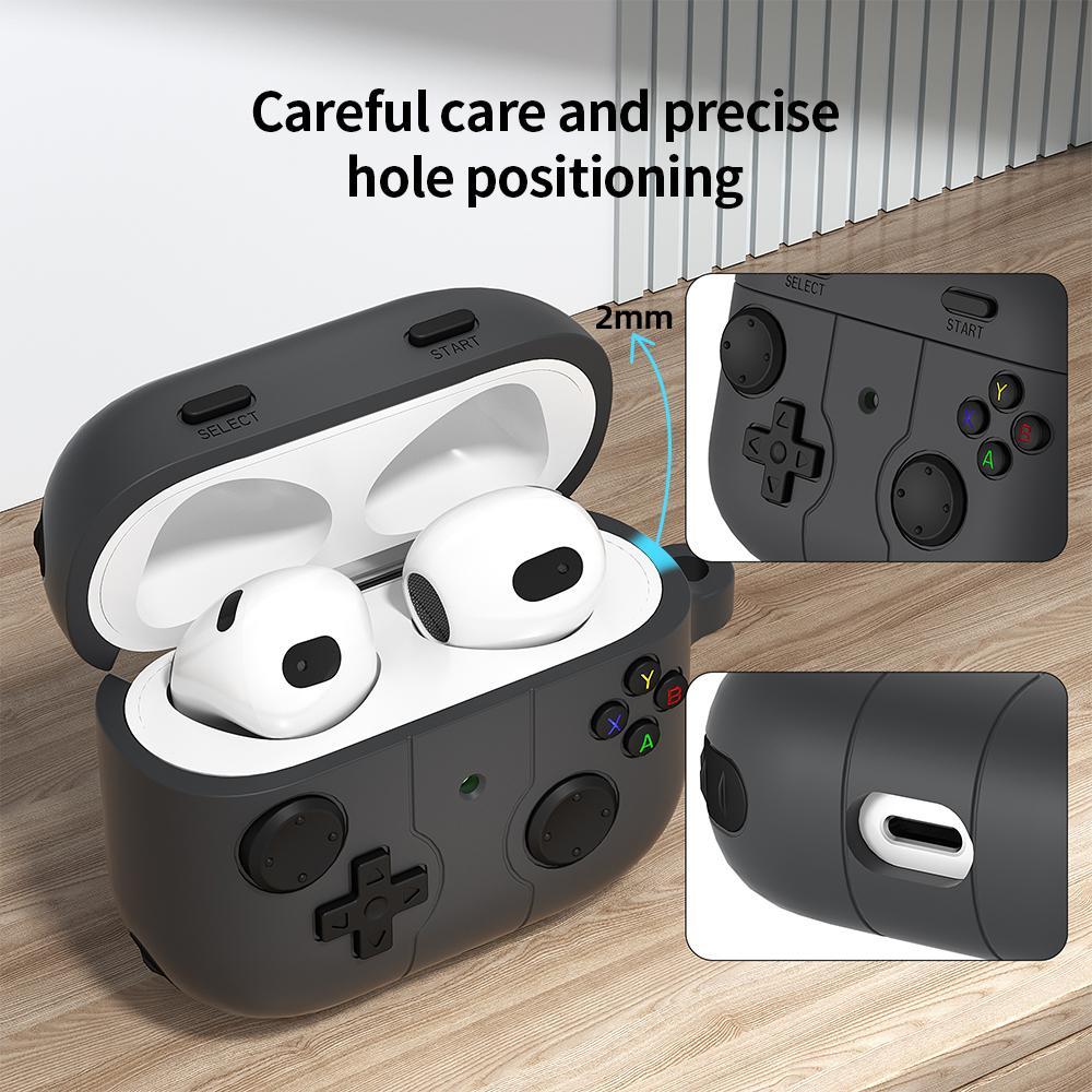Game Console Style Wireless Earbuds Case Silicone Cover With Carabiner Clip 4
