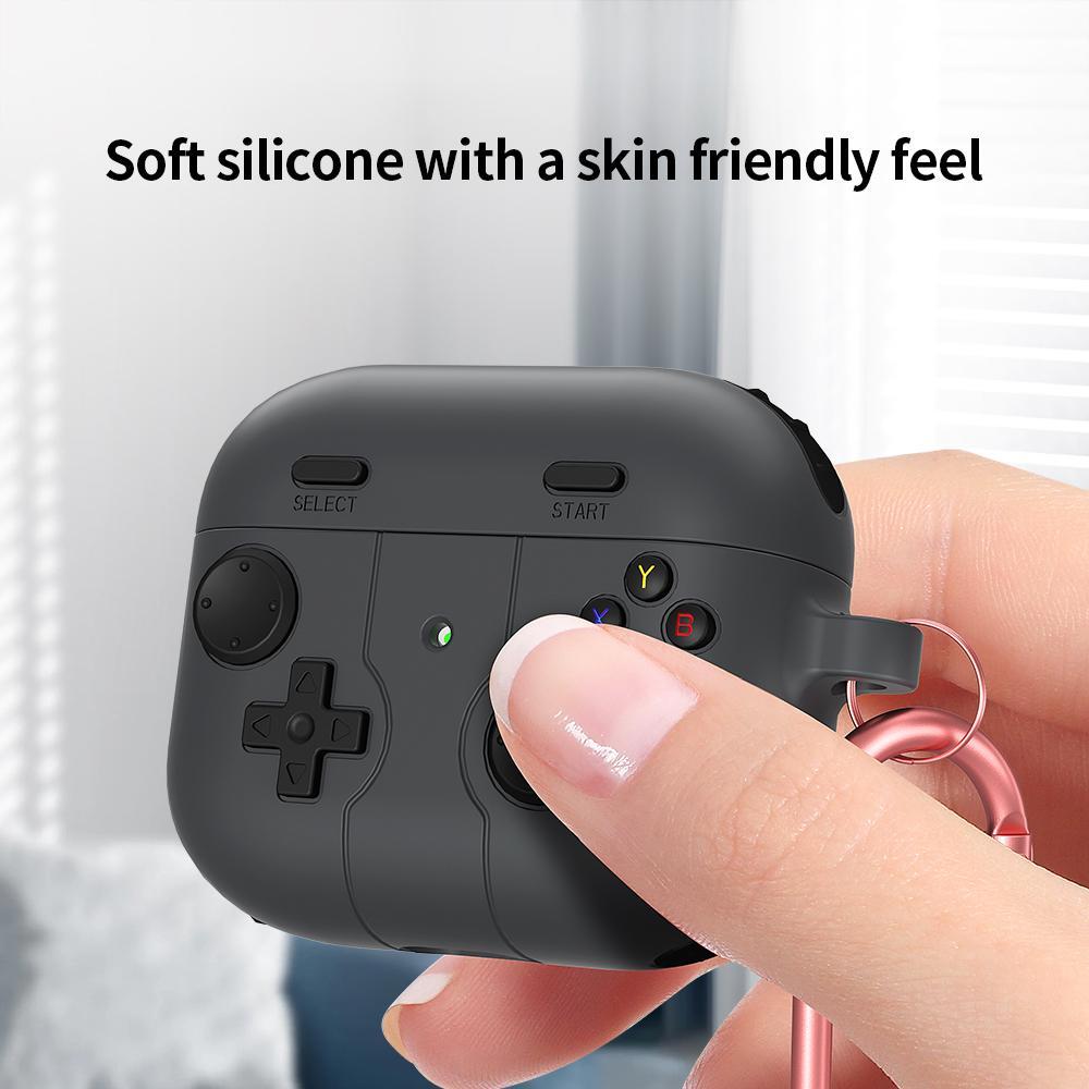 Game Console Style Wireless Earbuds Case Silicone Cover With Carabiner Clip 6