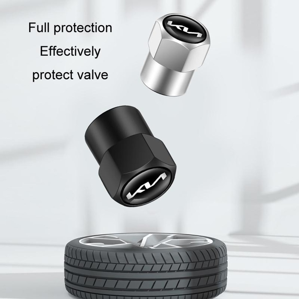 KIA KN Tire Valve Caps Dustproof Metal Valve Stem Caps LeakProof 4