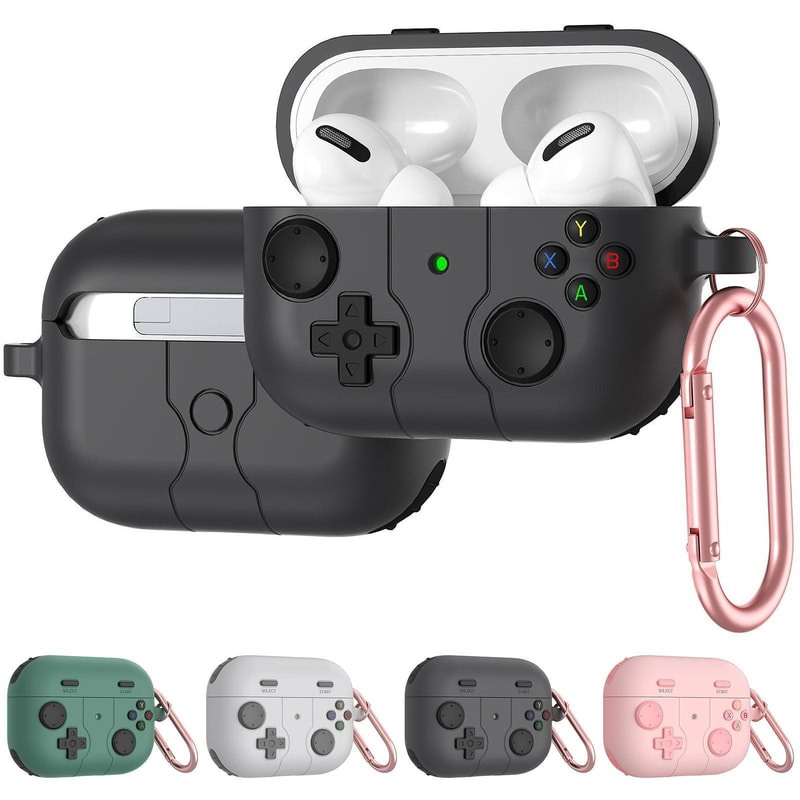 Game Console Style AirPods Case, Silicone AirPods Protective Case with Carabiner