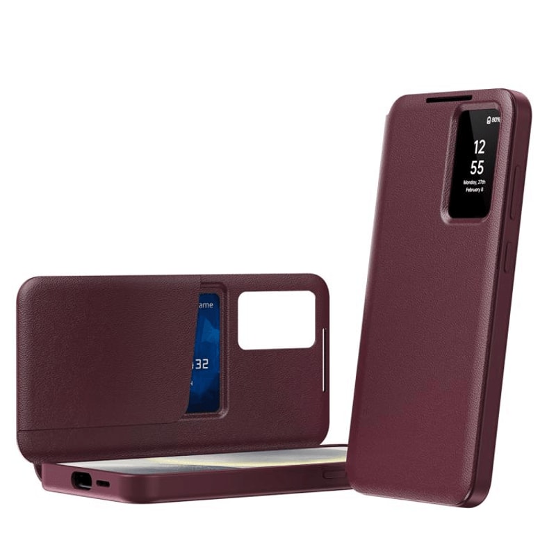 Premium Smart View Window Leather Case With Card Slot Protective Wallet Cover For Samsung Galaxy Ph 9