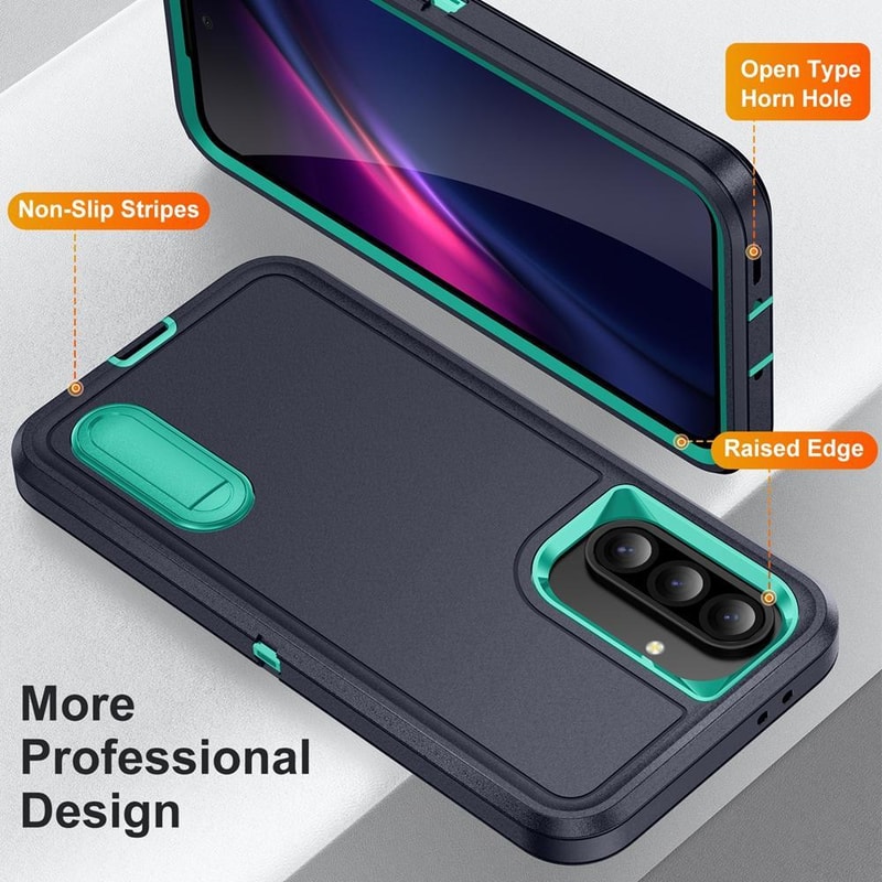 Rugged Shockproof Phone Case with Built-In Stand Hybrid Silicone Armor Cover