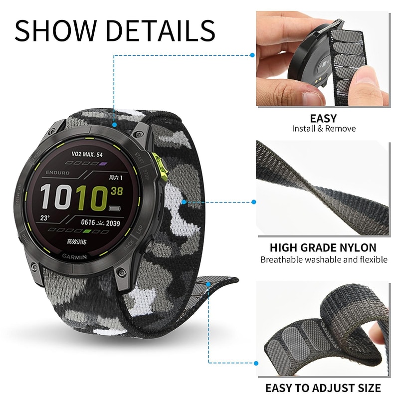 Garmin Fenix Nylon Loop Strap Adjustable Breathable Sport Watch Band 5