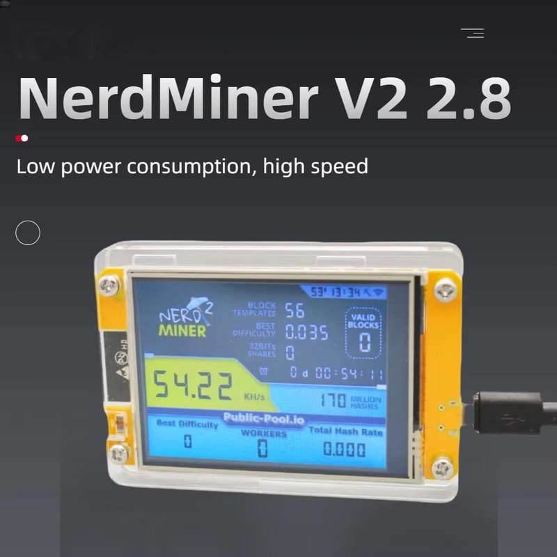 NerdMiner V2 Smart Crypto Miner Display, Portable Crypto Mining Device with Real-Time Stats