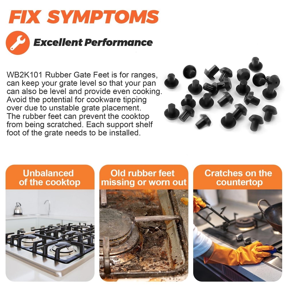 Burner Grate Rubber Feet Set, Heat Resistant Stove Support Pads for GE Kenmore