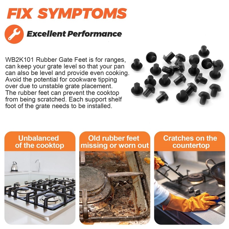 Burner Grate Rubber Feet Set, Heat Resistant Stove Support Pads for GE Kenmore