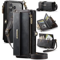 rfid blocking iphone wallet case with crossbody strap leather zipper phone purse