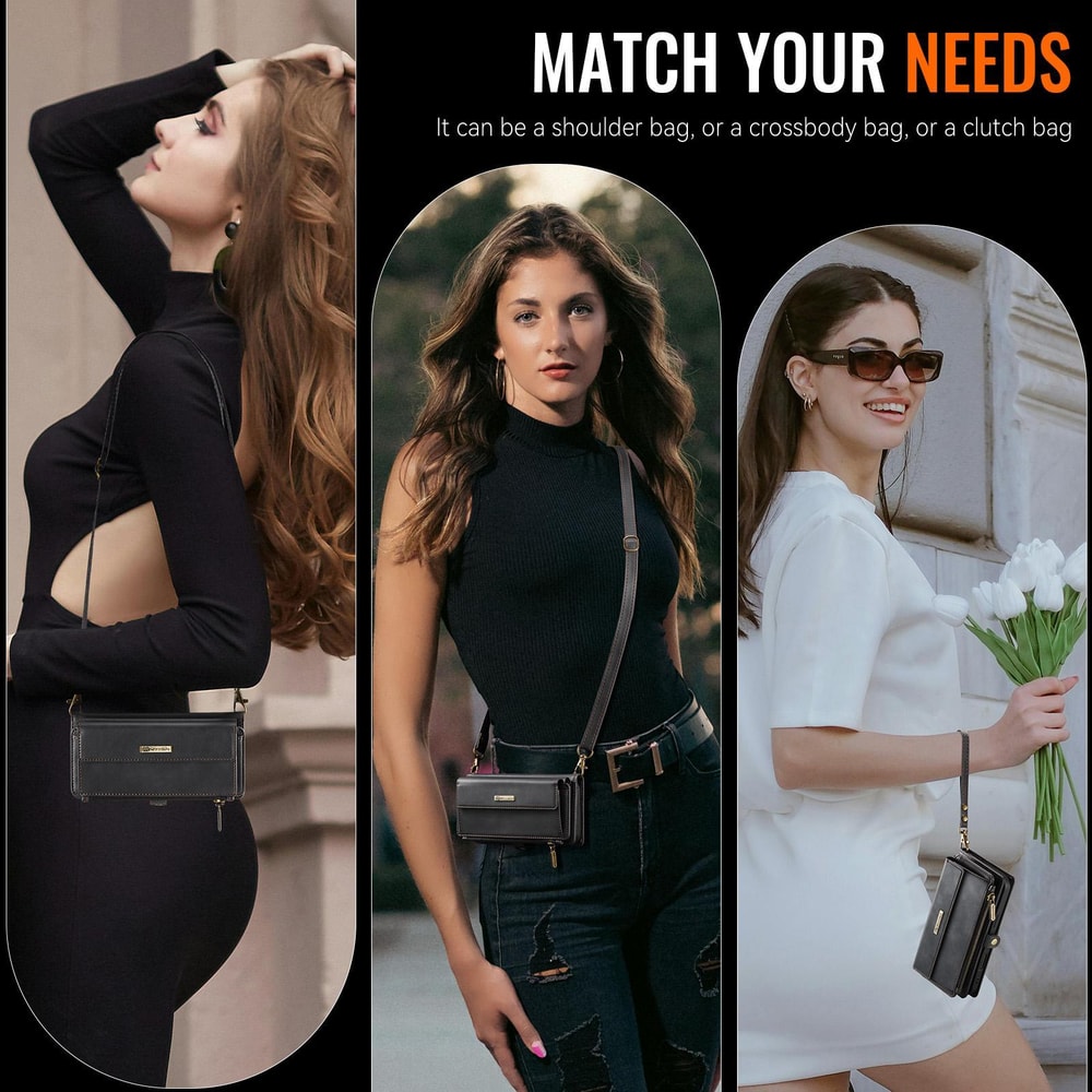 RFID Blocking IPhone Wallet Case With Crossbody Strap Leather Zipper Phone Purse 9