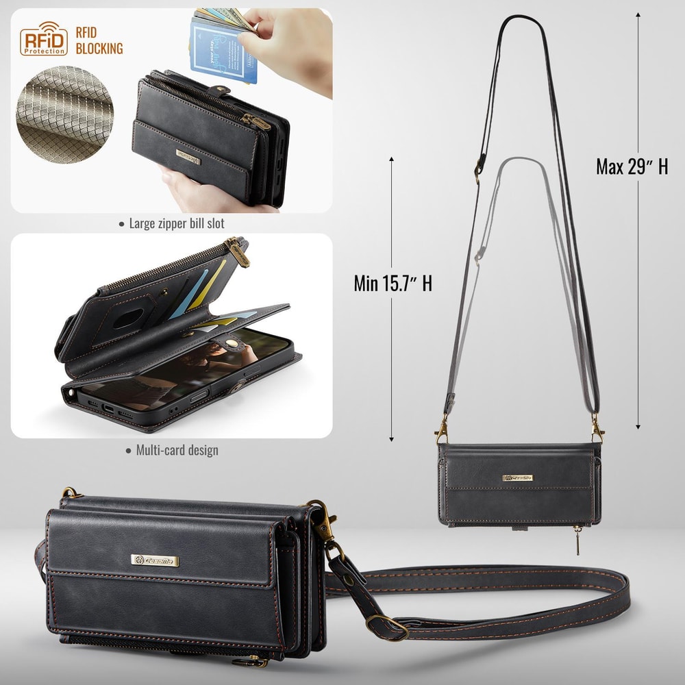 RFID Blocking IPhone Wallet Case With Crossbody Strap Leather Zipper Phone Purse 5