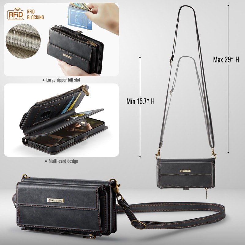 RFID Blocking IPhone Wallet Case With Crossbody Strap Leather Zipper Phone Purse 5