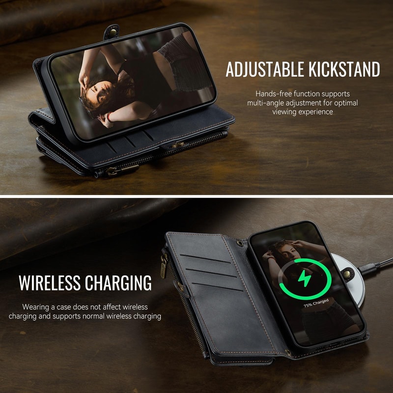 RFID Blocking IPhone Wallet Case With Crossbody Strap Leather Zipper Phone Purse 8