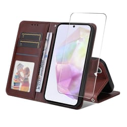 samsung galaxy leather wallet case with card holder, stand & screen protector