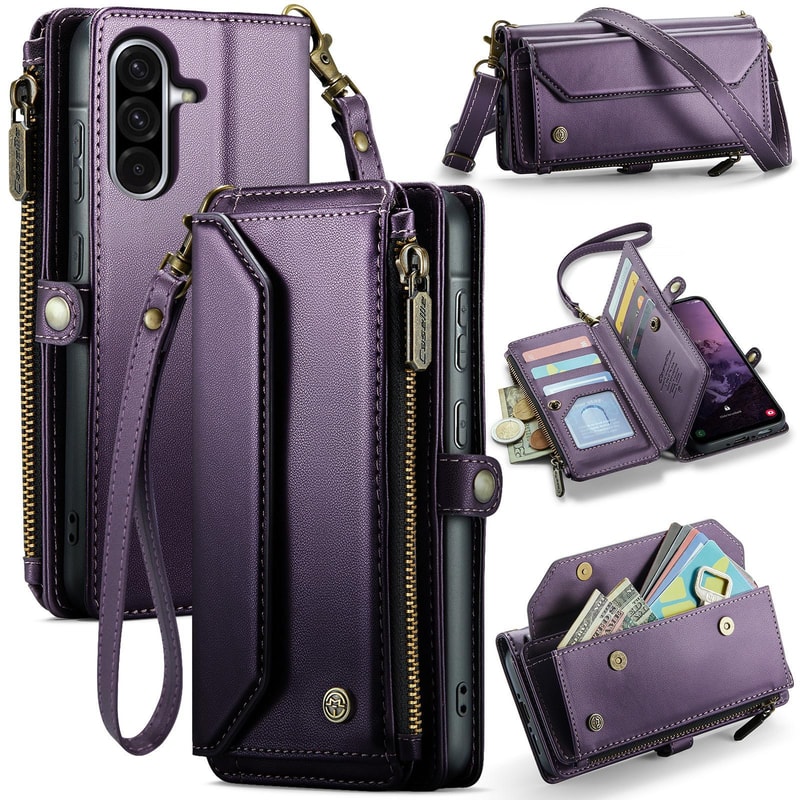 Samsung Wallet Case RFID Leather Card Holder Crossbody Zipper Phone Case 0