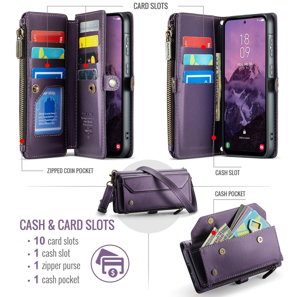 Samsung Wallet Case RFID Leather Card Holder Crossbody Zipper Phone Case 1