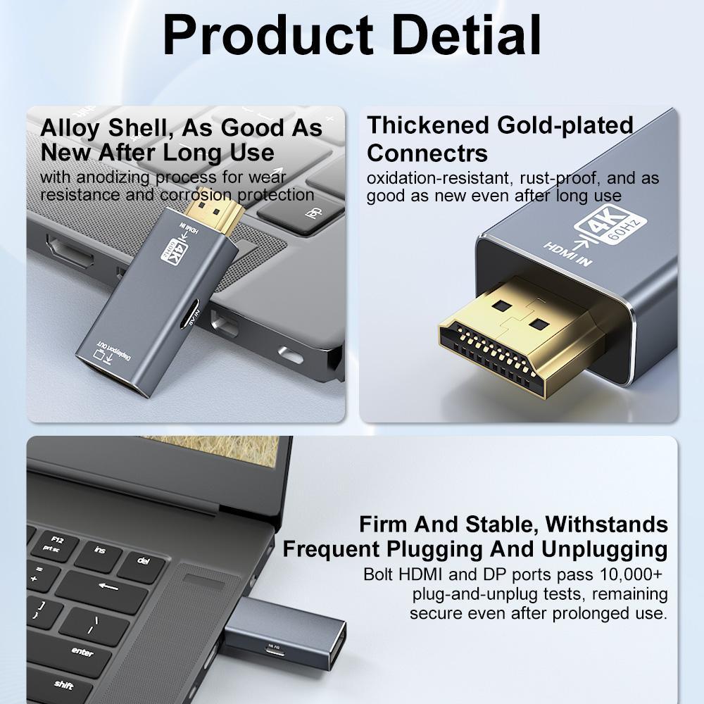 4K HDMI to DisplayPort Adapter 60Hz High Speed Converter for Ultra HD Displays