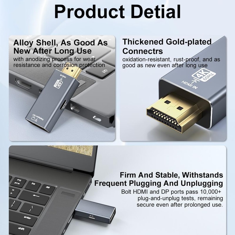 4K HDMI to DisplayPort Adapter 60Hz High Speed Converter for Ultra HD Displays