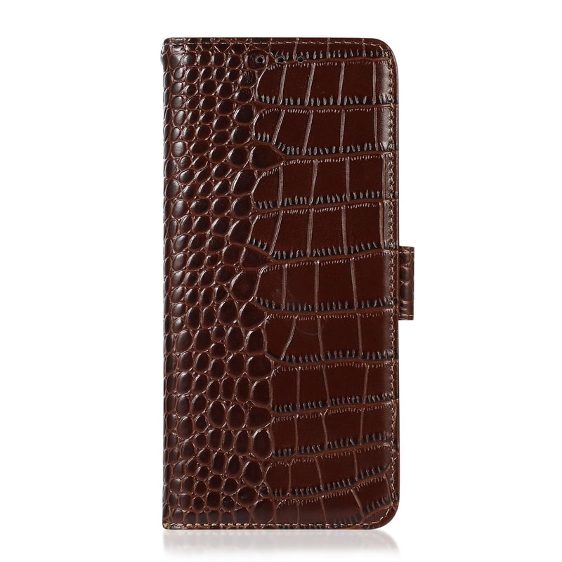 Crocodile Cowhide Leather Wallet Case with Stand for iPhone RFID Protection