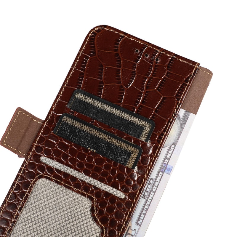 Crocodile Cowhide Leather Wallet Case with Stand for iPhone RFID Protection