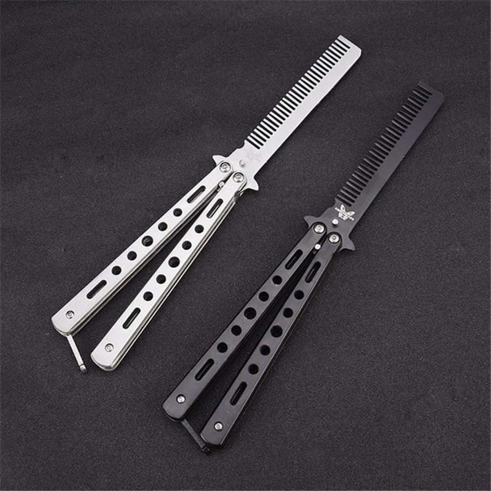 Premium Stainless Steel Butterfly Knife Practice Comb Trainer Safe Training Tool 1