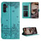Cute Cat Embossed Wallet Phone Case for Samsung Galaxy with Card Holder and Lanyard