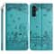 Cute Cat Embossed Wallet Phone Case for Samsung Galaxy with Card Holder and Lanyard