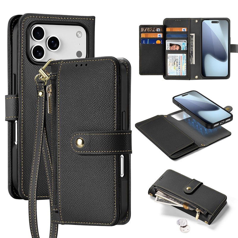 For IPhone Lawa Series 2 In 1 Wallet Zipper Detachable MagSafe Phone Case With Lanyard 11