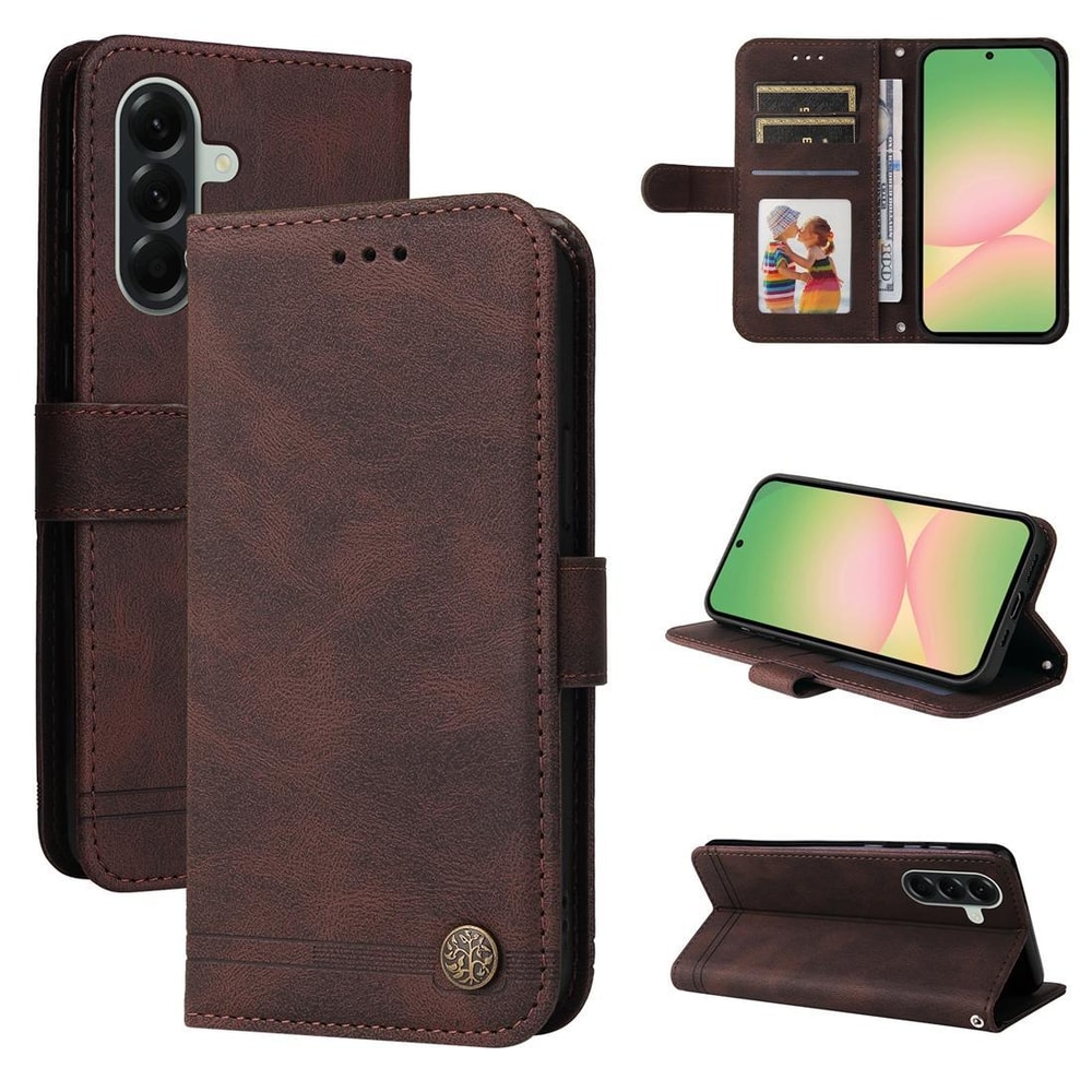 Samsung Galaxy Leather Wallet Case With Card Slots Stand Life Tree Metal Button 5