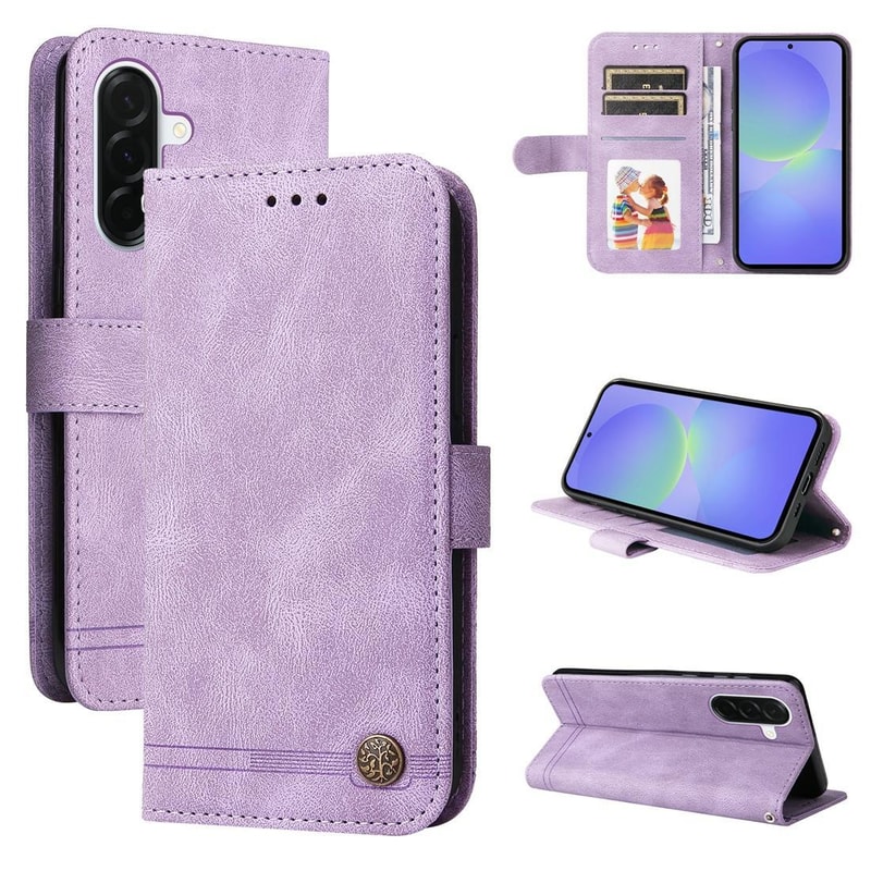Samsung Galaxy Leather Wallet Case With Card Slots Stand Life Tree Metal Button 6