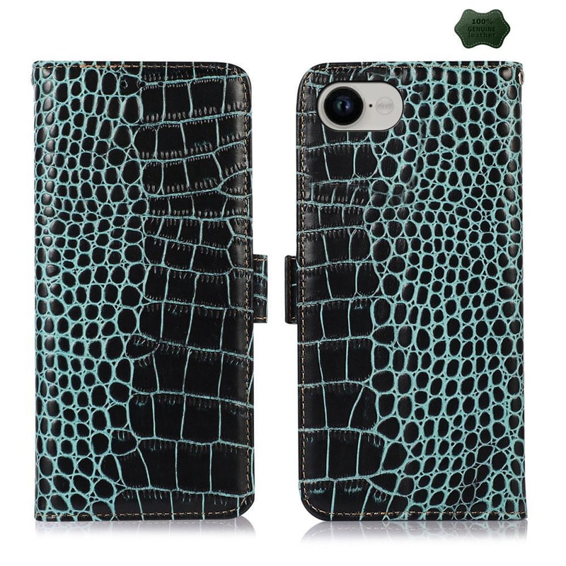Crocodile Cowhide Leather Wallet Case with Stand for iPhone RFID Protection
