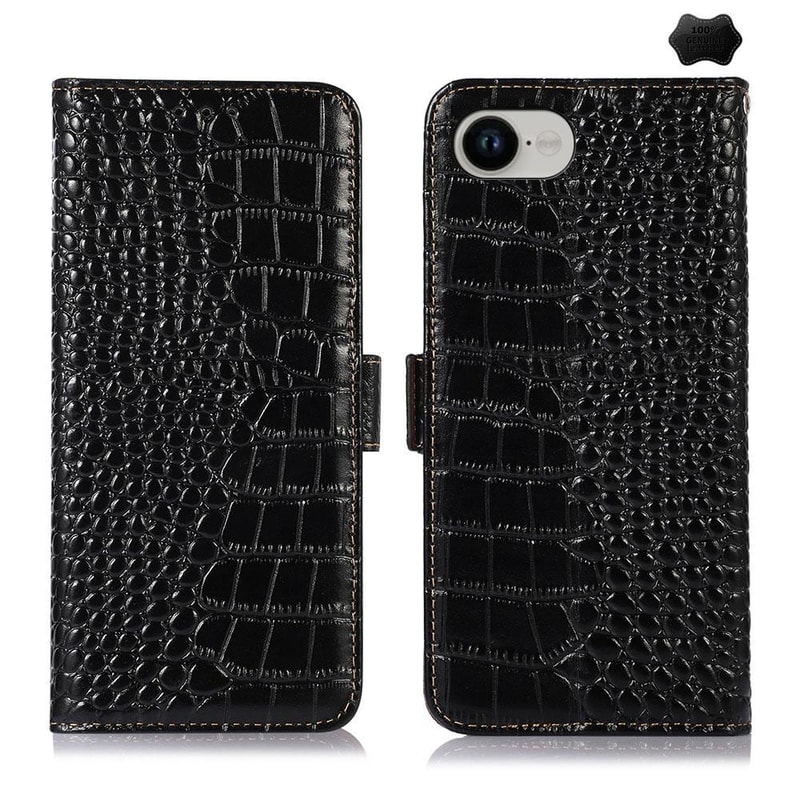 Crocodile Cowhide Leather Wallet Case with Stand for iPhone RFID Protection