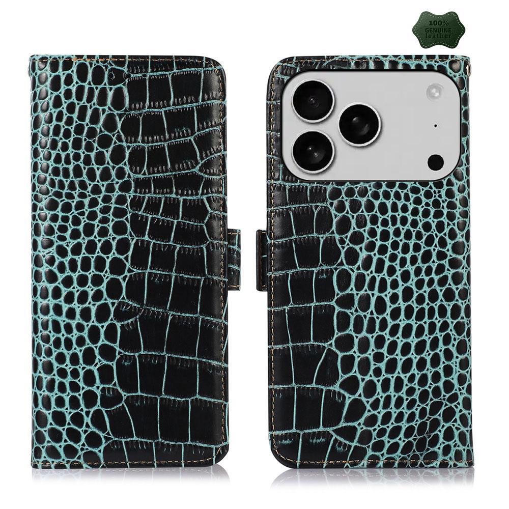 Crocodile Cowhide Leather Wallet Case with Stand for iPhone RFID Protection