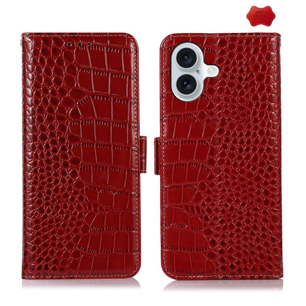 Crocodile Cowhide Leather Wallet Case with Stand for iPhone RFID Protection