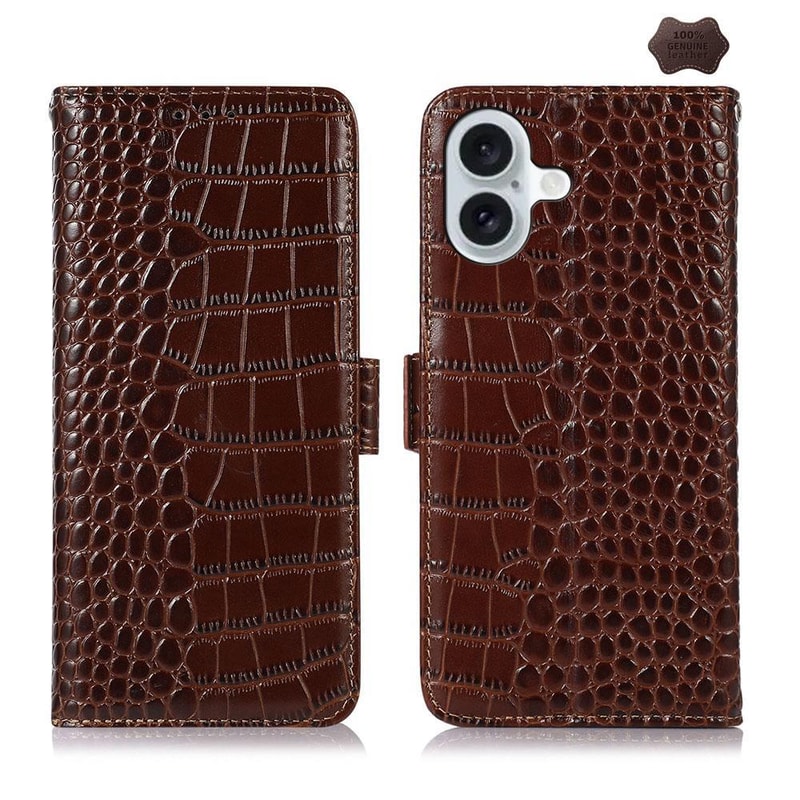 Crocodile Cowhide Leather Wallet Case with Stand for iPhone RFID Protection