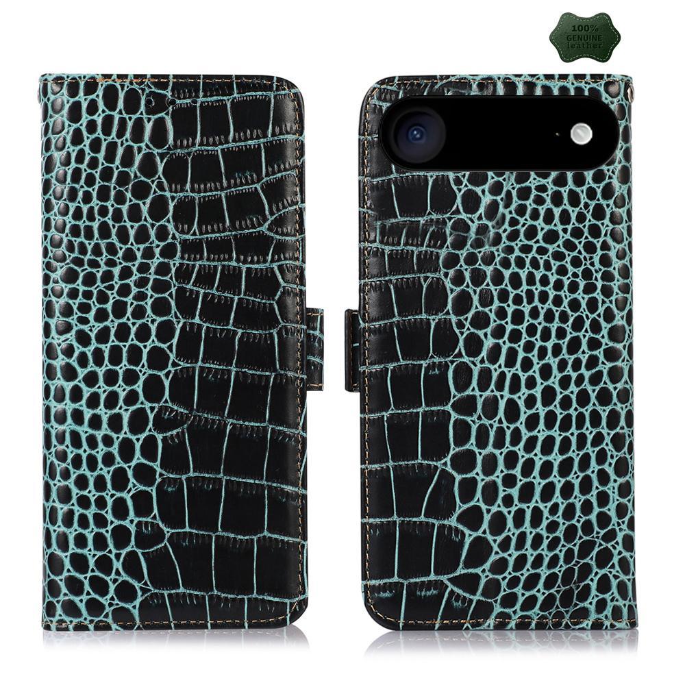 Crocodile Cowhide Leather Wallet Case with Stand for iPhone RFID Protection