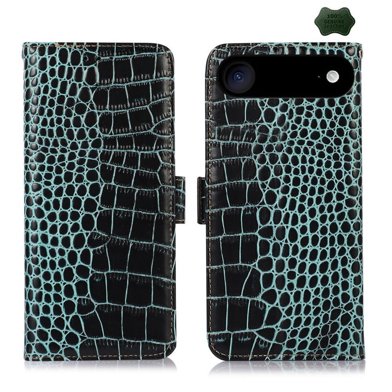 Crocodile Cowhide Leather Wallet Case with Stand for iPhone RFID Protection
