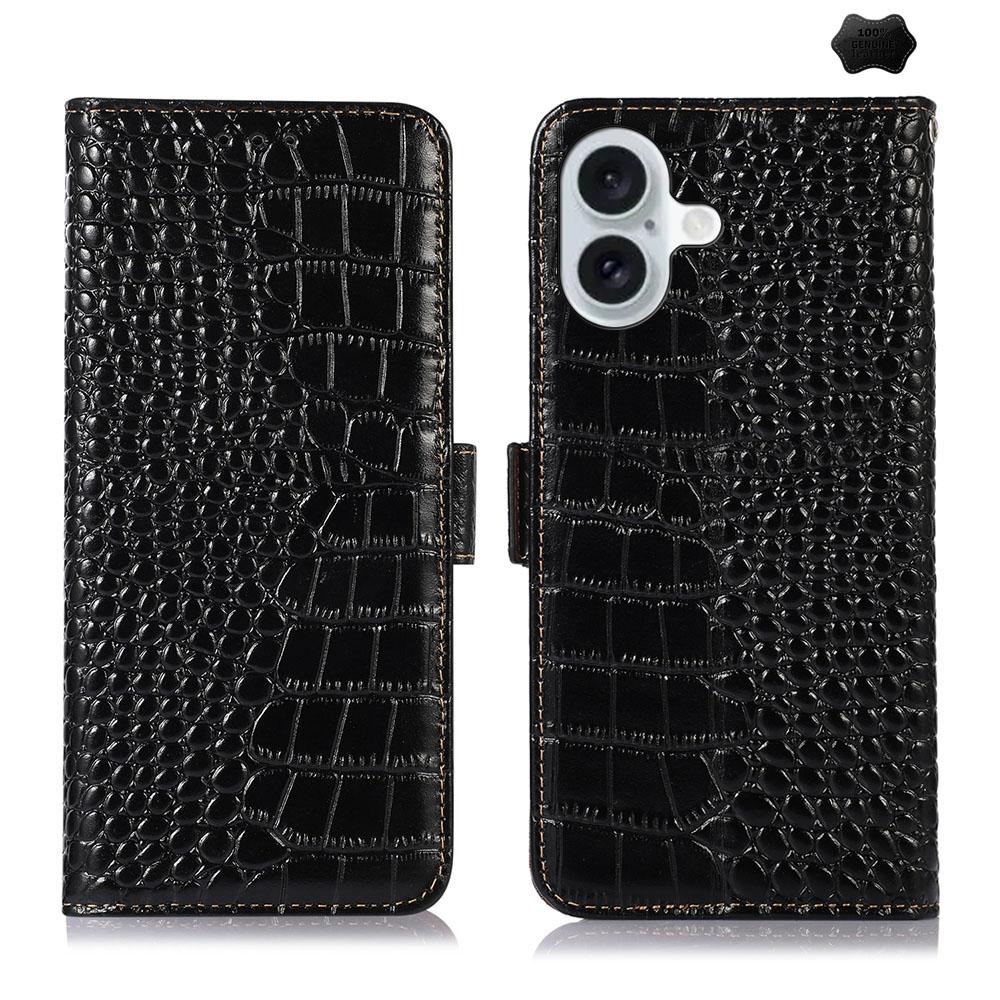 Crocodile Cowhide Leather Wallet Case with Stand for iPhone RFID Protection