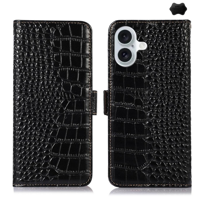 Crocodile Cowhide Leather Wallet Case with Stand for iPhone RFID Protection
