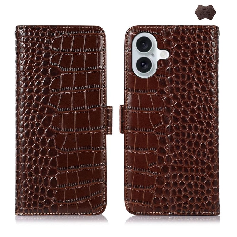 Crocodile Cowhide Leather Wallet Case with Stand for iPhone RFID Protection