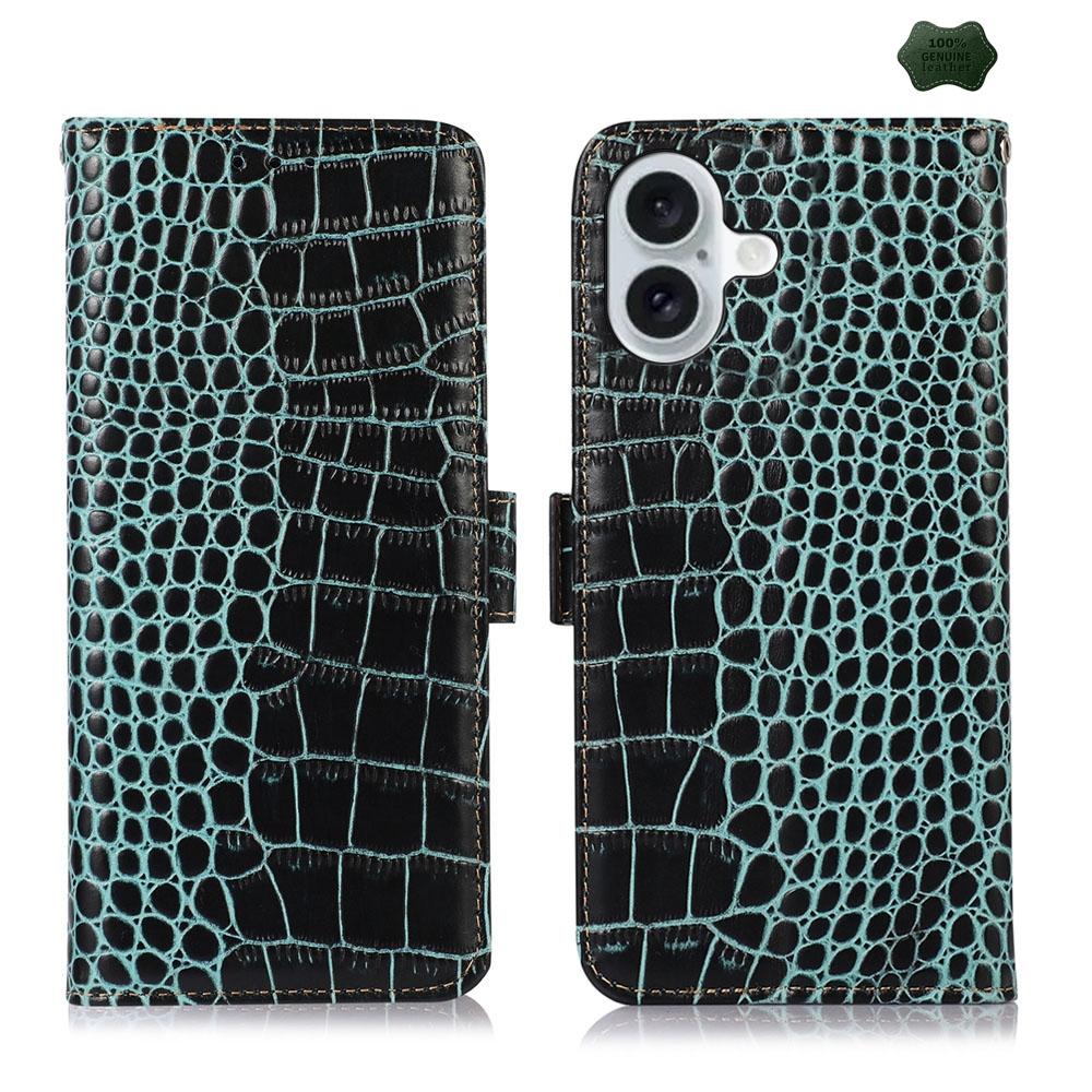 Crocodile Cowhide Leather Wallet Case with Stand for iPhone RFID Protection