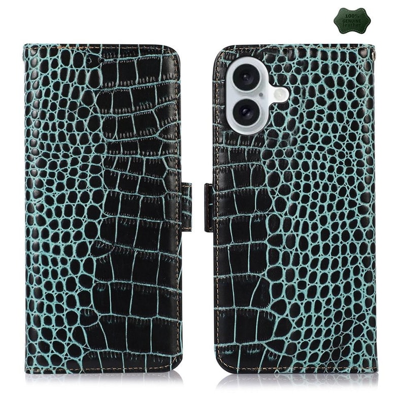 Crocodile Cowhide Leather Wallet Case with Stand for iPhone RFID Protection