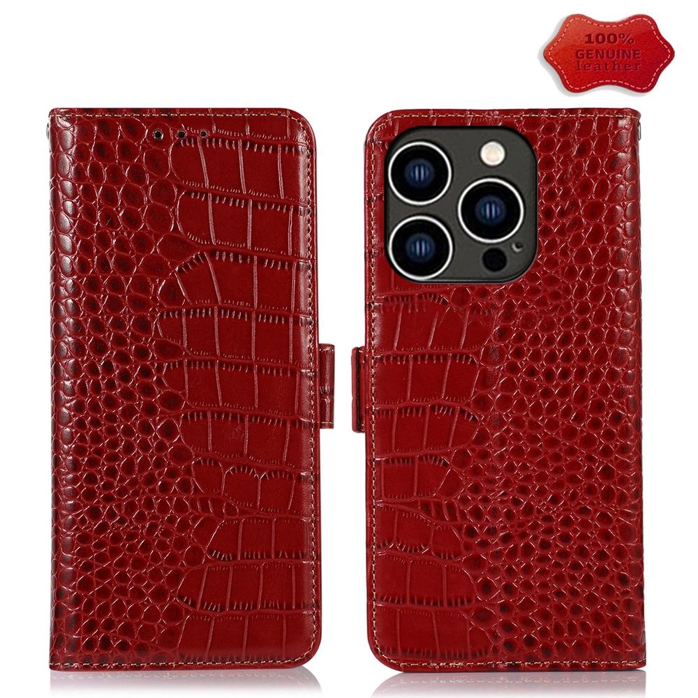 Crocodile Cowhide Leather Wallet Case with Stand for iPhone RFID Protection