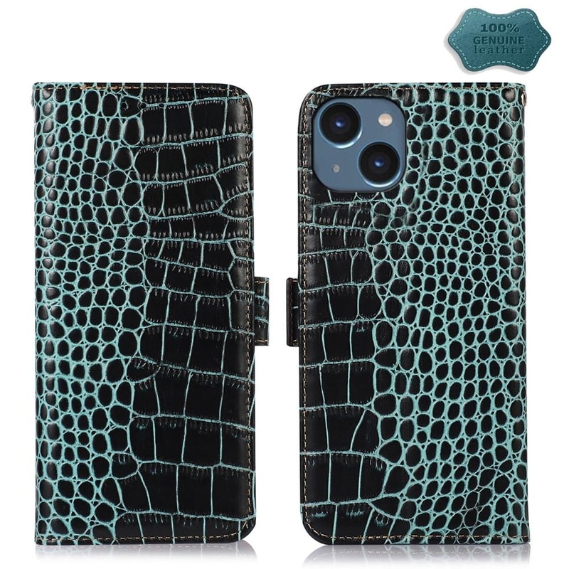 Crocodile Cowhide Leather Wallet Case with Stand for iPhone RFID Protection
